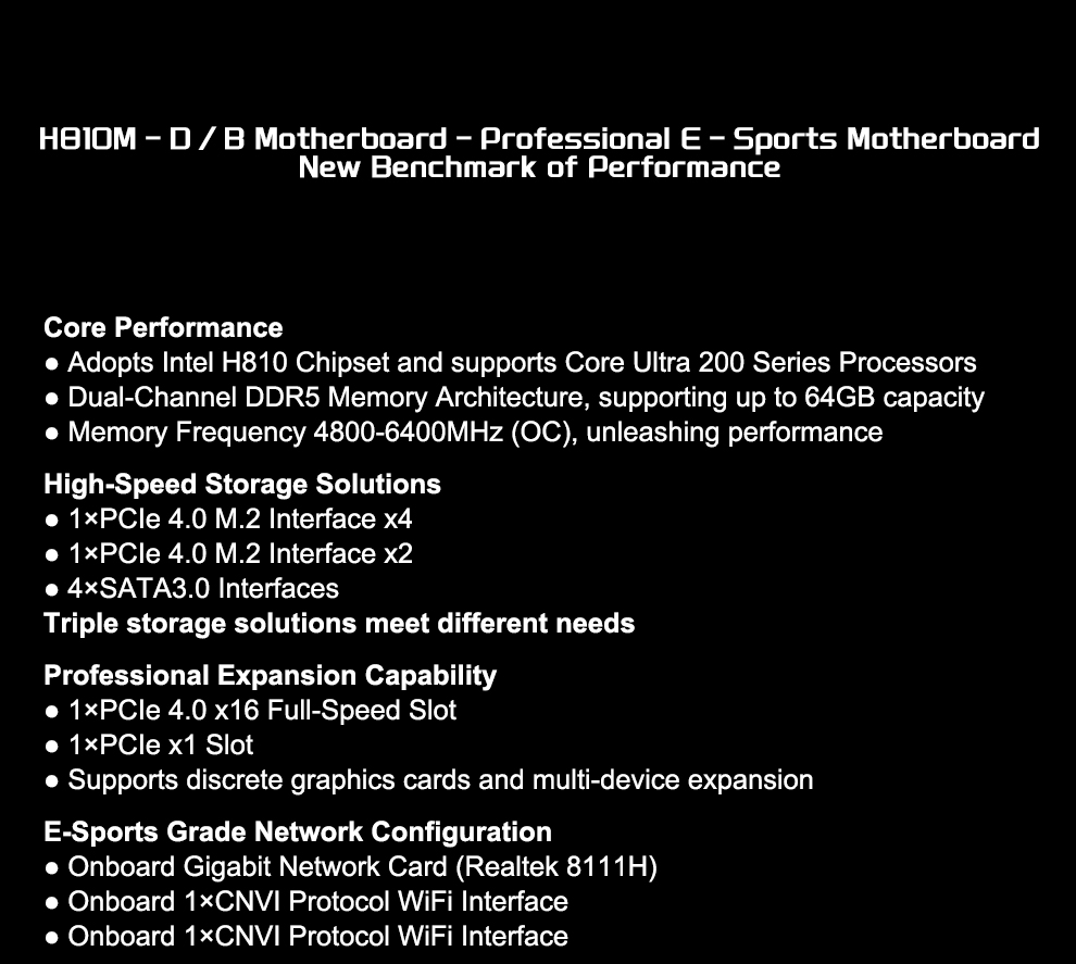 JGINYUE H810M-D/B M-ATX Gaming - Lga1851 Gaming Motherboard 评论和价格